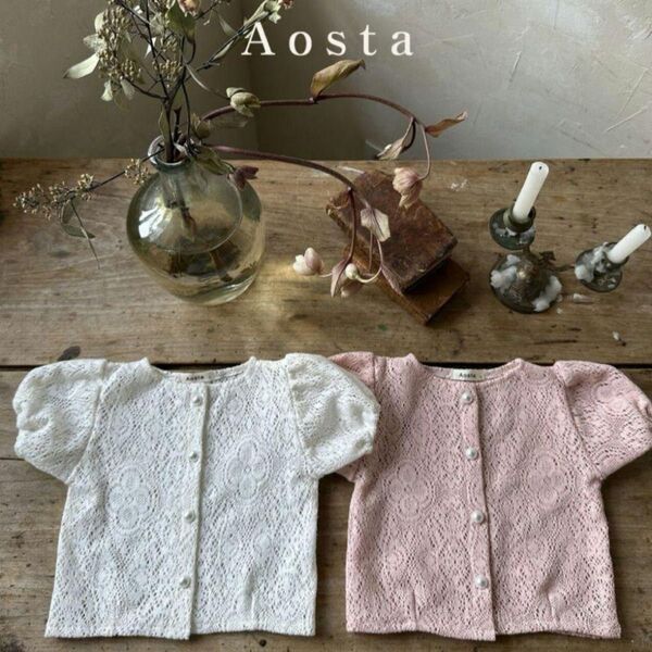 aosta カメリアカーディガン Mサイズ ボレロ 白 レース
