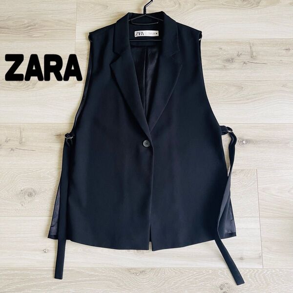 ZARA ザラ ブラック ノースリーブ ジャケット ジレ ベスト 羽織り L