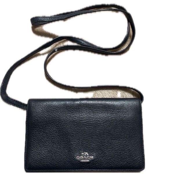 coach お財布ショルダー バッグ ブラック レザー