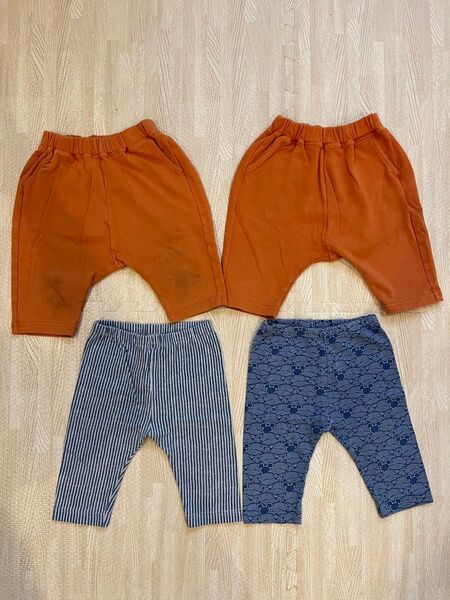 90cm GUサマナルパンツ&ユニクロレギンス 7分丈パンツ4枚セット まとめ売り 夏 子供服 保育園