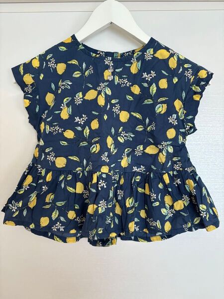 nino ニノ レモン柄 ブラウス Tシャツ 120 トップス 女の子 果物 紺 110〜120 チュニック トップス カットソー