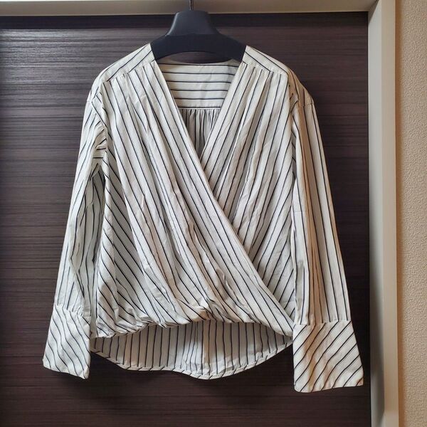 日本製☆allureville アルアバイル☆ストライプカシュクールブラウス