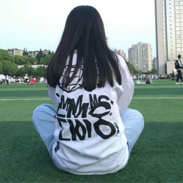 長袖 Tシャツ プリント ロンT ホワイト 白 ルーズ ユニセックス XL