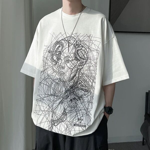 アート デッサン 手描き 落書き Tシャツ 白 ホワイト 2XL フロントプリント