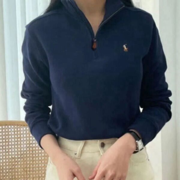 新品 タグ付き Ralph Lauren ベージュ ジップアップニット 未使用 保管品 ラルフローレン ハーフジップ L
