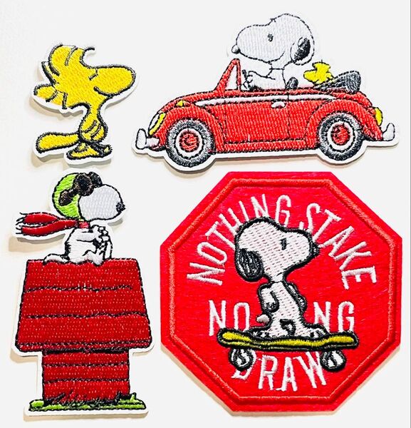 アイロンワッペン スヌーピー 4枚セット ウッドストック SNOOPY アメリカン雑貨 刺繍ワッペン ピーナッツ フライングエース