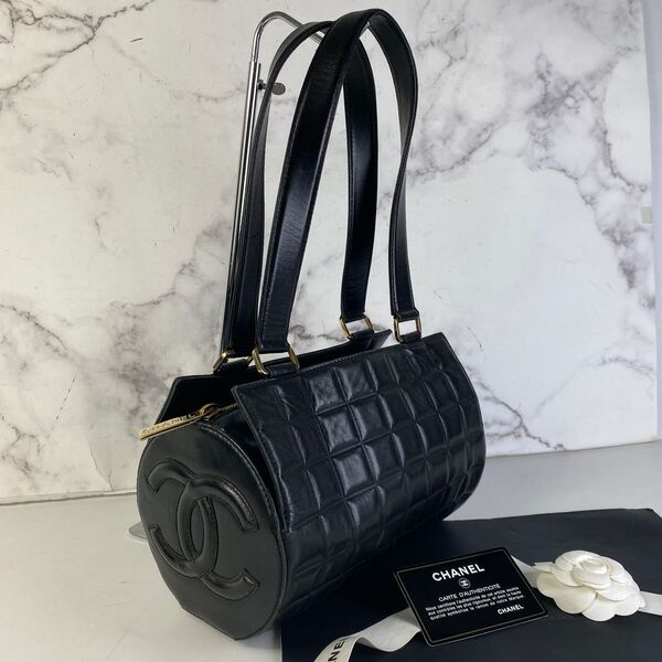 CHANEL シャネル チョコバー ココマーク ラムスキン ハンドバッグ ブラック A-7744