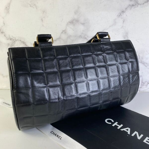 CHANEL シャネル チョコバー ココマーク ラムスキン ハンドバッグ ブラック A-7627