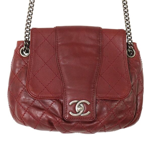 CHANEL シャネル マトラッセ ココマーク キャビアスキン ショルダーバッグ レッド A-7776
