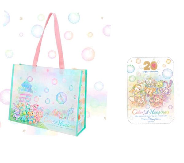 ディズニーシー ダッフィー&フレンズ 20周年 カラフルハピネス シール ショッピングバッグ エコバッグ ショルダーバッグ