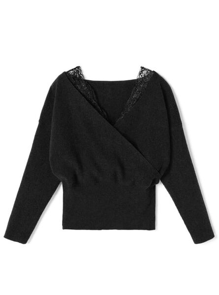 新品 タグ付き GRL グレイル レースドッキングカシュクールニットトップス ブラック 黒 M