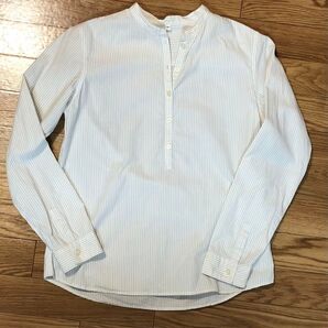 ストライプ柄 長袖シャツ 白×紺 Mサイズ 無印良品