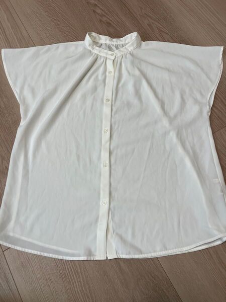 GU バンドカラーシャツ 半袖 フレンチスリーブ ブラウス ホワイト レディース M