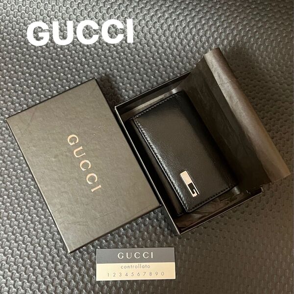【美品】GUCCI/グッチ キーケース 6連 ブラックレザー 旧Gロゴ 箱付き