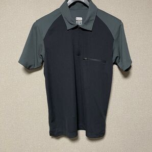 Columbia コロンビア 半袖ハーフジップ 左胸ポケット メンズ S 黒 グレー系