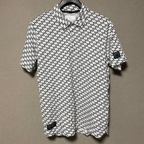 adidas アディダス 半袖 ポロシャツ ゴルフウェア 総柄 白 黒 メンズ O XL