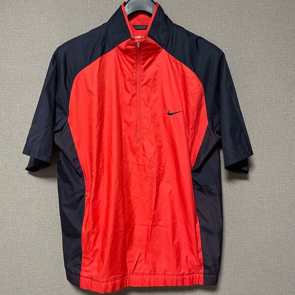 NIKE ナイキ 半袖ハーフジップジャケット GOLF ゴルフ 赤系 黒系 シャカシャカ メンズ L