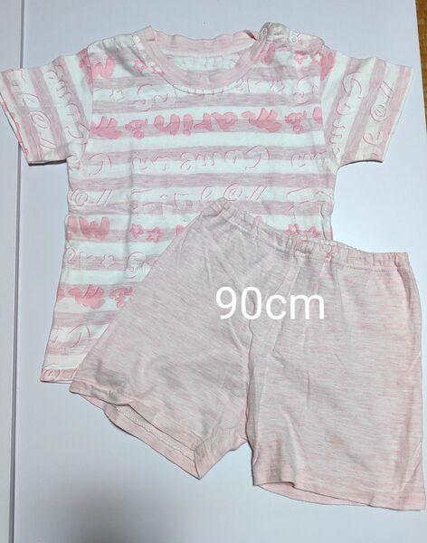 ★ USED ★ 女の子 夏服 半袖Tシャツ 上下セット 90cm ピンク 水遊び パジャマ