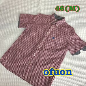 【ofuon/オフオン】ギンガムチェックシャツ メンズ 46(M) レッド ボタンダウン 折り返し イトキン