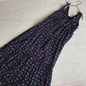 美品【Ray beams /レイビームス】キャミワンピース リボン柄 マキシ丈 大人可愛い リゾートワンピ ティアード ゆったり