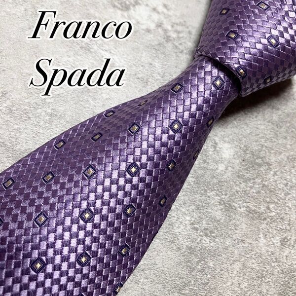 【美品】 Franco Spada フランコスパーダ ネクタイ シルク ジャガード織 光沢感 パープル 無地調