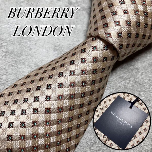 【新品タグ付き】 Burberry London バーバリーロンドン ネクタイ シルク チェック ドット ゴールド系