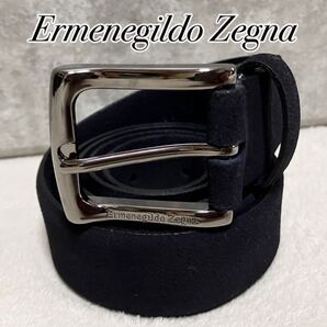 未使用に近い Ermenegildo Zegna エルメネジルドゼニア ベルト スエード 本革 ネイビー 95/36 イタリア製