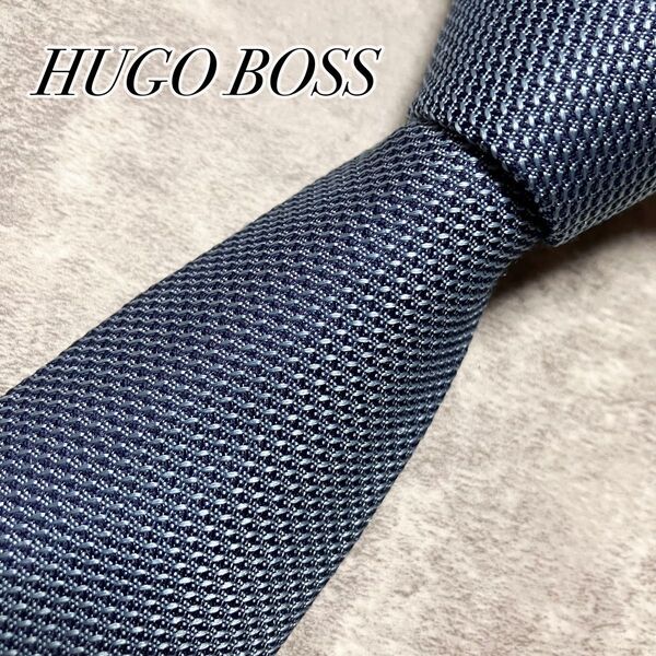 【良品】 HUGO BOSS ヒューゴボス ネクタイ シルク ソリッド 無地 ブルー系
