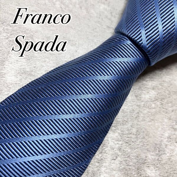 【美品】 Franco Spada フランコスパーダ ネクタイ シルク レジメンタル ストライプ ブルー系 光沢感