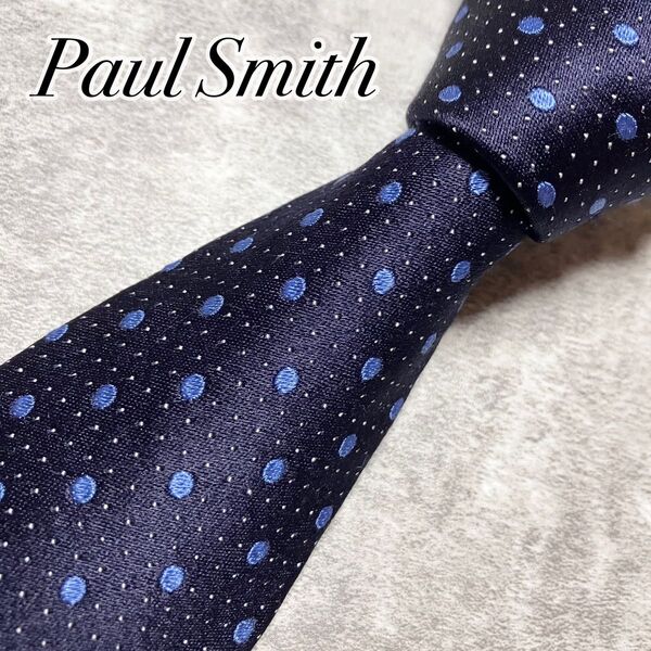 【美品】 Paul Smith ポールスミス ネクタイ シルク コットン ドット 水玉柄 ネイビー 花柄 フラワー