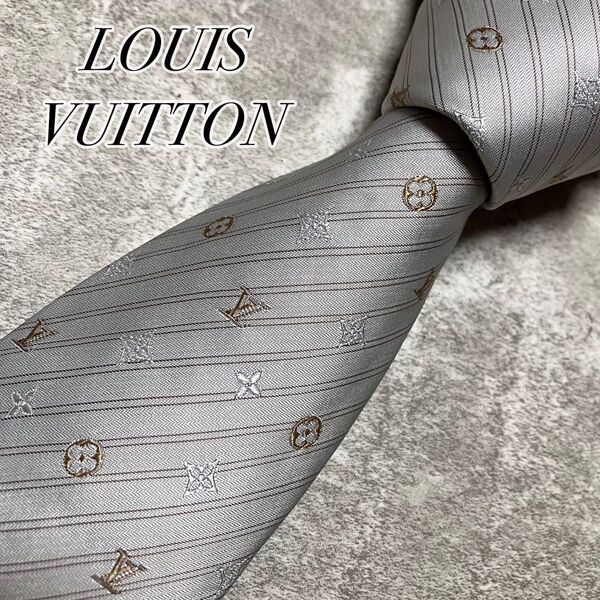 LOUIS VUITTON ルイヴィトン ネクタイ シルク モノグラム レジメンタル ストライプ LVロゴ イタリア製 高級
