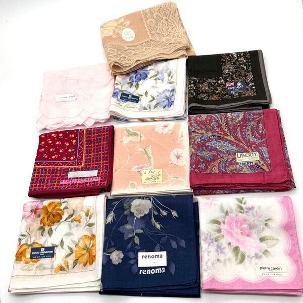 ①【まとめ売り10枚】未使用ブランドハンカチセット シール付き ちょっぴりレトロ