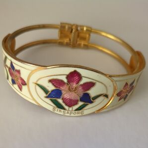 シンガポール 七宝焼 バングル 蘭の花柄 ゴールド
