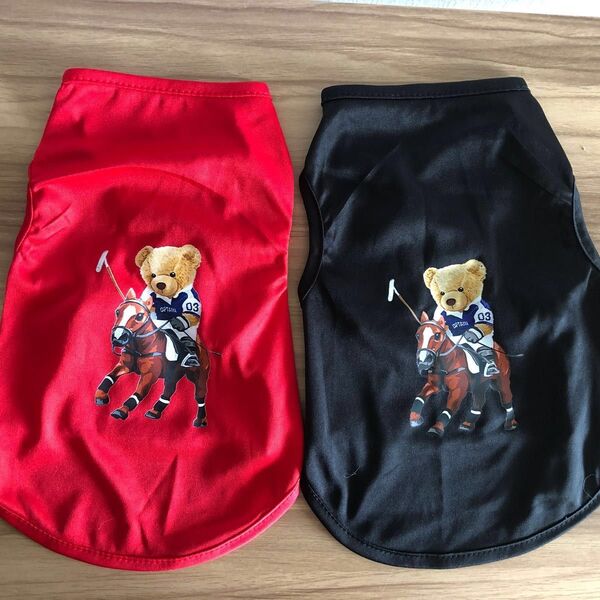 犬服 2点セット ポロベア 馬 デザイン ブラック&レッド 未使用 Mサイズ