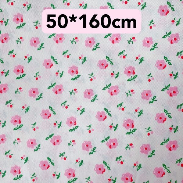 生地 50*160cm 花柄 ピンク 白地 ハンドメイド 手芸 洋裁 手作り 入学入園 バッグ ポーチ カバー 人形 ドール