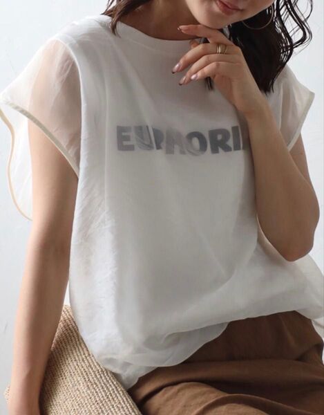 ボンジュールサガン EUPHORIAロゴレイヤードフレンチスリーブプルオーバー Tシャツ 半袖