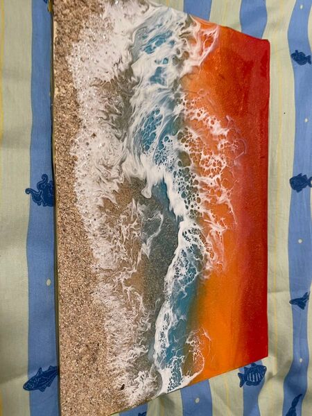 ハンドメイド レジンアート 海 波 夕焼け 砂浜 インテリア 壁掛け