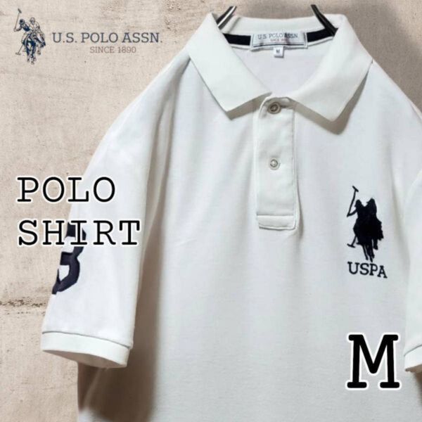U.S.POLO. ASSN ビックポニー BIGロゴ ホワイト ポロシャツ 半袖 Mサイズ コットン