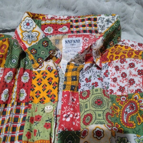 NAF NAF パッチワーク柄シャツ マルチカラー 古着◎MADE IN FRANCE◎ヴィンテージ