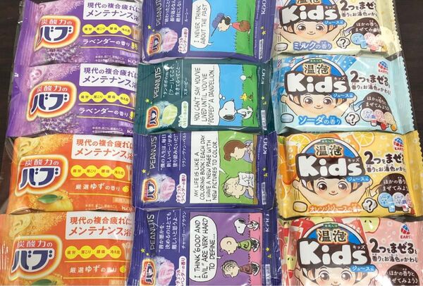 花王の入浴剤 炭酸力のバブ 数量限定バブーピー入り♪ 温泡4種類 合計12錠の入浴剤をお楽しみください♪
