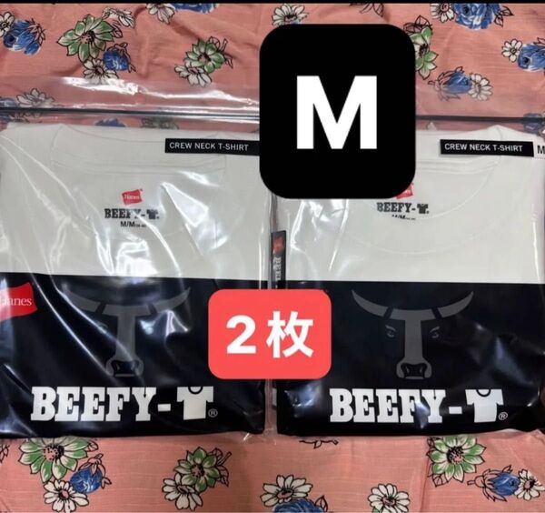 2枚セット 【白 M】ヘインズ ビーフィー メンズ Tシャツ 半袖 無地 Hanes クルーネック