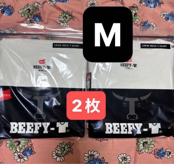 2枚セット 【白 M】ヘインズ ビーフィー メンズ Tシャツ 半袖 無地 Hanes クルーネック