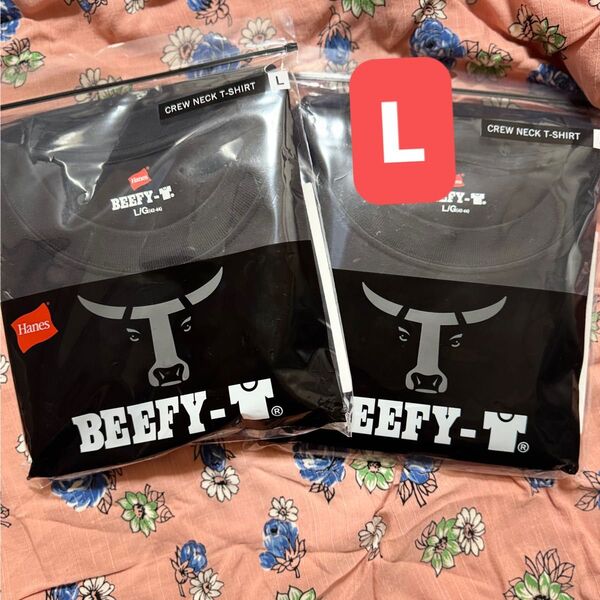 2枚セット 【黒 L 】ヘインズ ビーフィー メンズ Tシャツ 半袖 無地 Hanes クルーネック