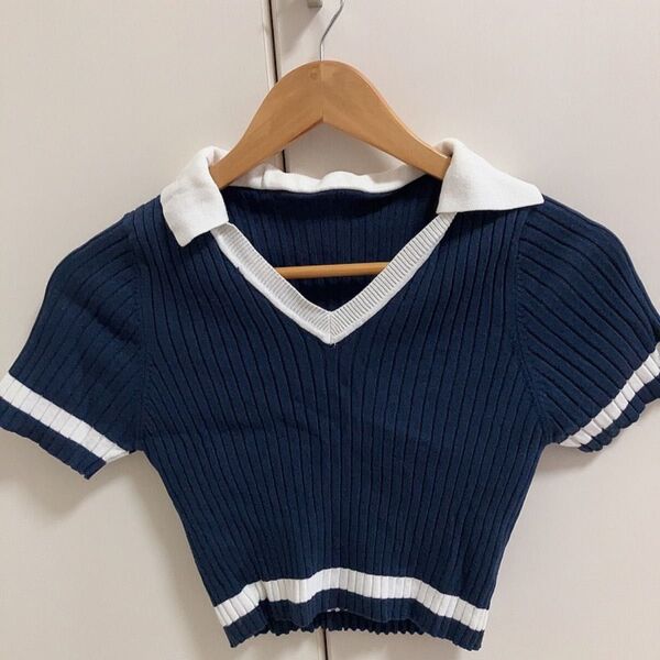 海外ガール トップス クロップド丈 ショート丈 半袖 夏服 リブニット y2k