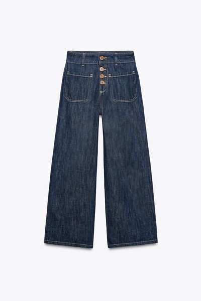 ZARA ザラ ハイウエストキュロット ボタンディテールデニムパンツ バギーパンツ XS 32 新品未使用 タグ付き