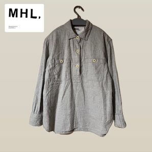 MHL. マーガレットハウエル プルオーバー ネルシャツ ライトグレー コットン リネン ウール 綿 麻 毛 ロングシーズン