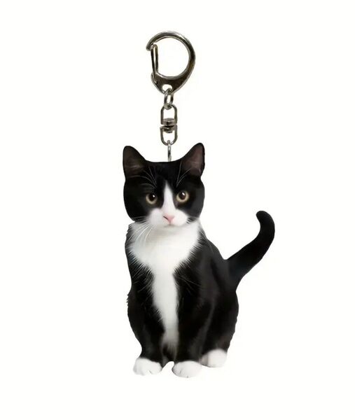小ぶりタイプ ハチワレ はちわれ 猫 キーホルダー アクリル 2D ネコ ねこ