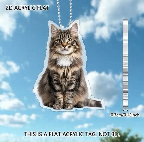 メインクーン エジプト座り キーホルダー 長毛 猫 ネコ ねこ 飾り アクリル 2D ノルウェージャン