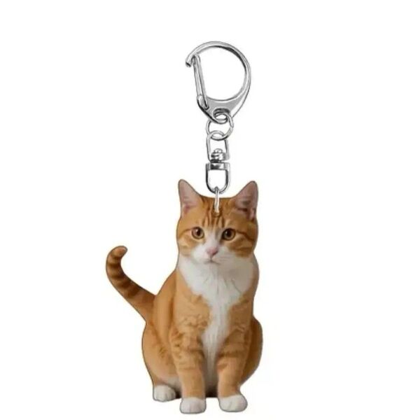 小ぶりタイプ 茶白 チャシロ 2D キーホルダー キーリング 猫 ネコ ねこ