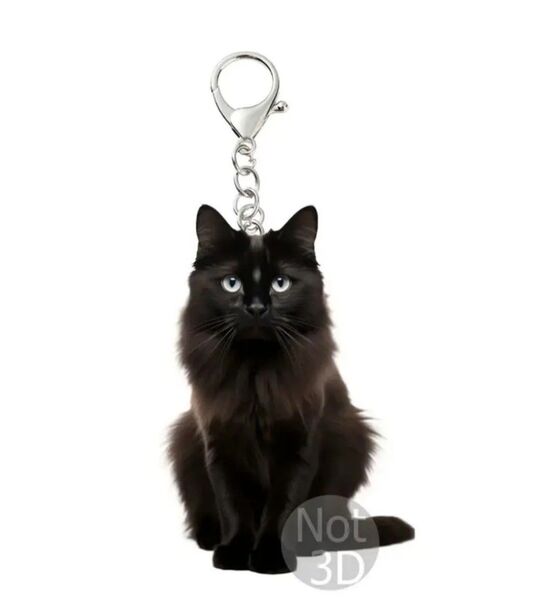 長毛 黒猫 キーホルダー チャーム 猫 ネコ ねこ アクリル 飾り